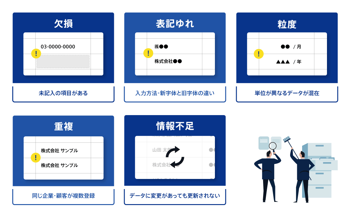 以下はデータ活用の妨げになる不備の一例です